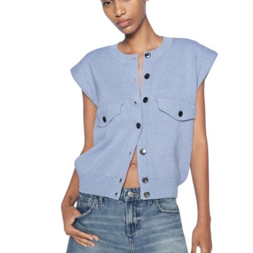 Zara Light Blue Button-Up Sweater Vest